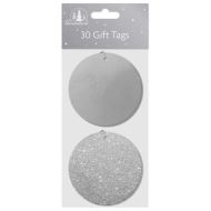 Wonderland Gift Tags 30 Round Foil & Glitter - Silver