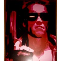 Board Film Arnold Schwarzenegger, painted wood.