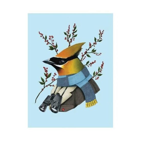 Carte postala Berkley Bestiary Winter Waxwing Berkley Bestiary Winter Waxwing Large Embellished Holiday Notecards