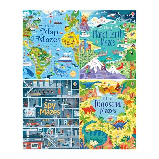 Usborne Mazes Series 4 Books Set (Maps, Planet Earth, Spy, Dinosaur) , Various , Usborne