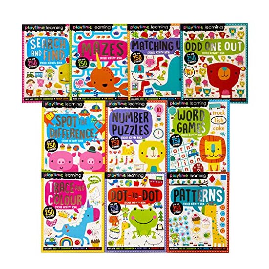 Playtime Learning Numbers Words Colours Sticker Activity 10 Books Set