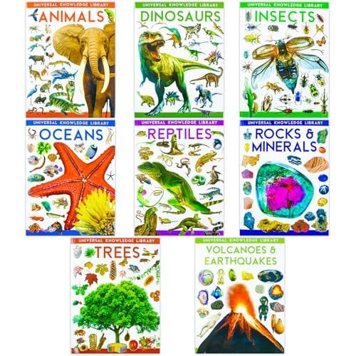 Universal Knowledge Library Animals and Nature 8 Volumes Book Collection Set: (Animals, Dinosaurs, Insects, Oceans, Reptiles, Rocks & Minerals, Trees, Volcanoes & Earthquakes)