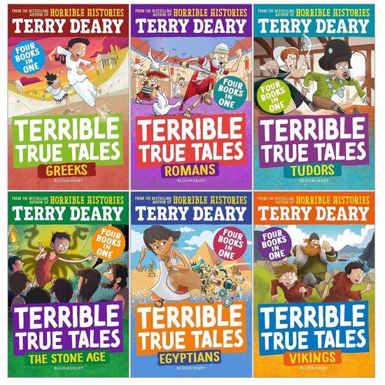 Terrible True Tales Series 6 Books Collection Set by Terry Deary (Egyptians, Tudors, Vikings, Romans, The Stone Age, Greeks)