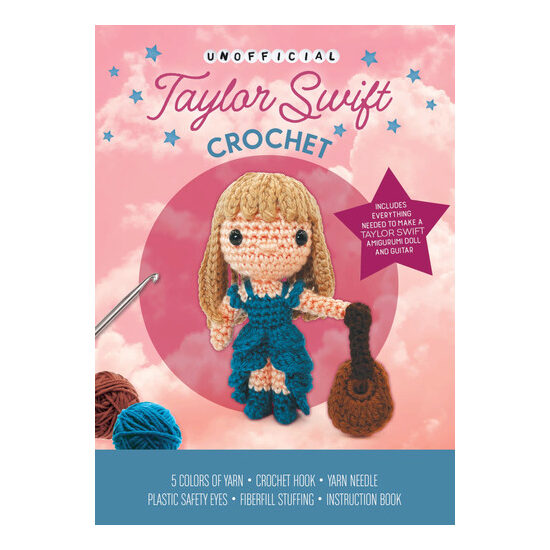 Unofficial Taylor Swift Book and Crochet Kit Includes Everything Needed to Make a Taylor Swift Amigurumi Doll and Guitar – 5 Colors of Yarn, Crochet Hook, Yarn Needle, Plastic Safety Eyes, Fiberfill Stuffing, Instruction Book