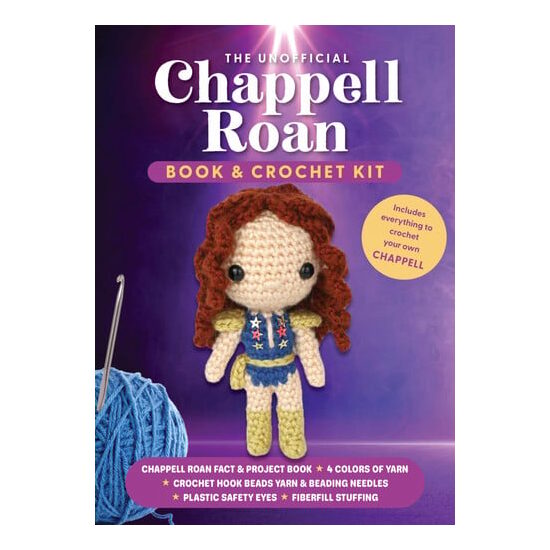 The Unofficial Chappell Roan Book and Crochet Kit Includes Everything to Crochet Your Own Chappell-Chappell Roan Fact and Project Book, 4 Colors of Yarn, Crochet Hook, Sequins, Yarn and Beading Needles, Plastic Safety Eyes, Fiberfill Stuffing